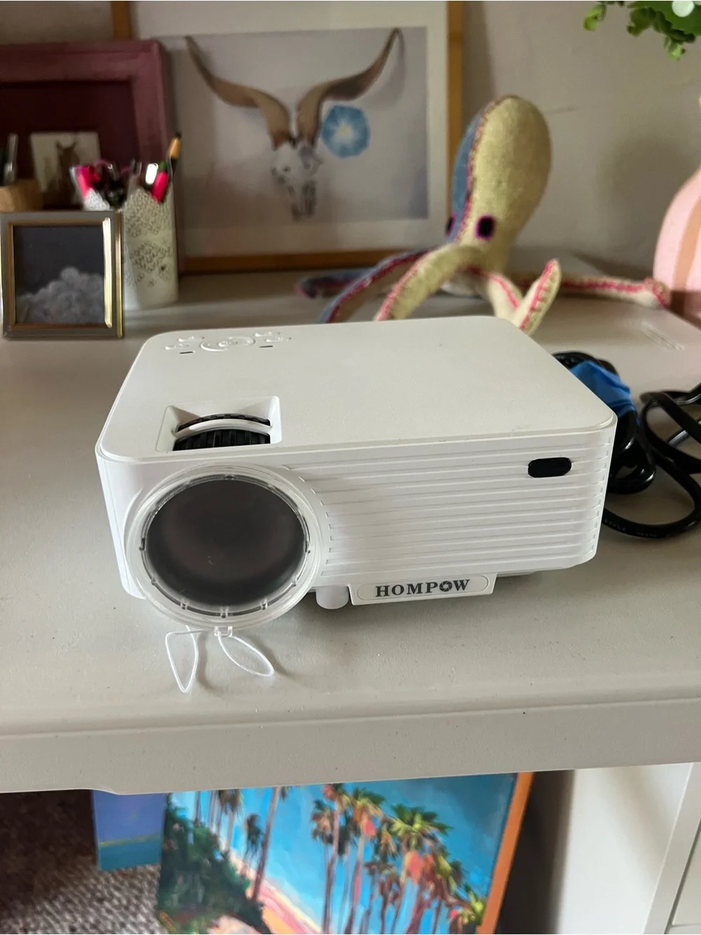 HOMP0W White Portable Mini Projector - Compact LED Home Theater